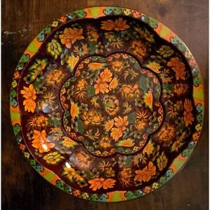 Vintage 1971 Daher Fall Floral Autumn Decortaed Tin Bowl Scalloped Edge England
